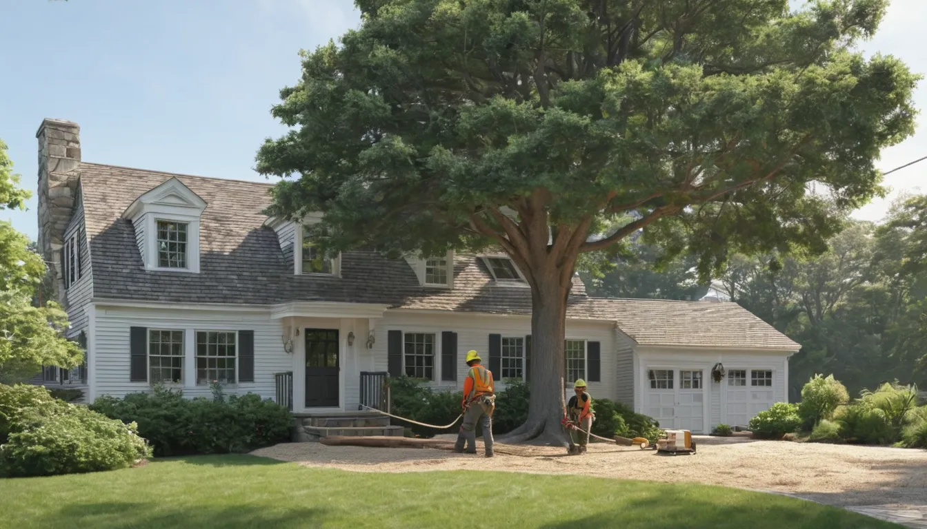 A local tree removal provider cutting down a large tree beside an older home in Albany